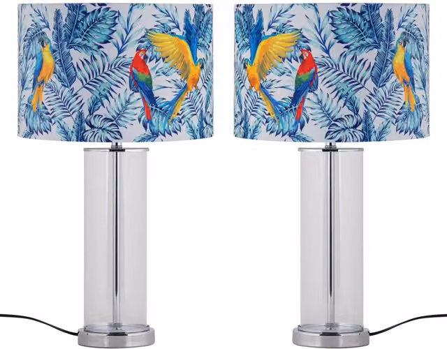 First Choice Lighting Aura Set of 2 Chrome Table Lamps with Silver Fabric Shades