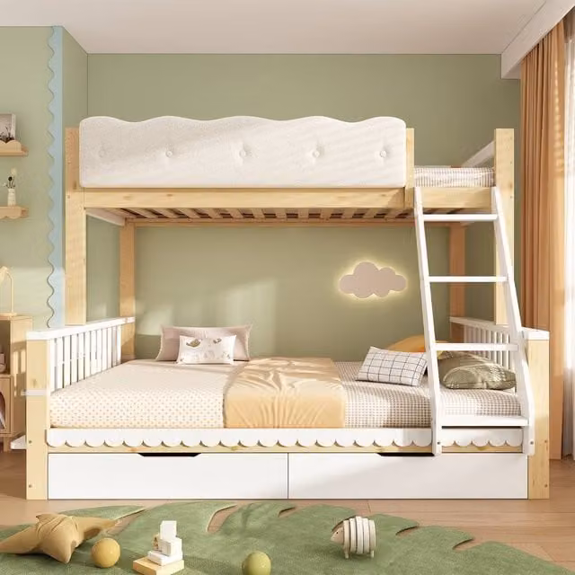 Merax Single Over Double Kids Bunk Bed Frame with Drawers and Magazine Rack in White