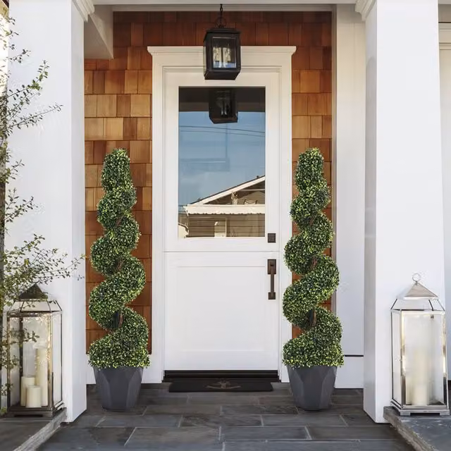 Livingandhome 2 Pack Green Artificial Spiral Boxwood Topiary Tabletop Trees
