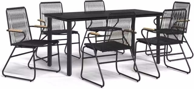 Berkfield Home 7 Piece Modern Garden Dining Set in Black PVC Rattan with Metal and Glass Details – 1