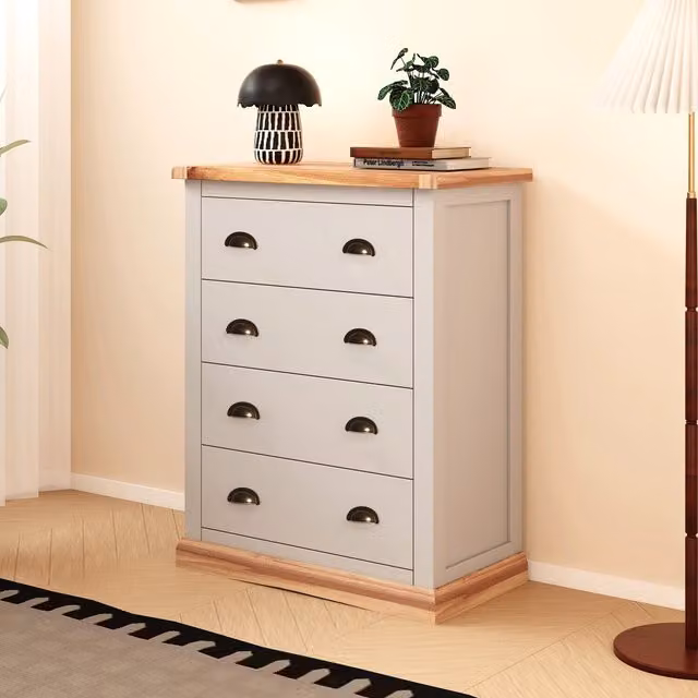 Cabinet Bits Bomporto 4 Drawer Petite Chest of Drawers in Light Grey with Brass Cup Handles