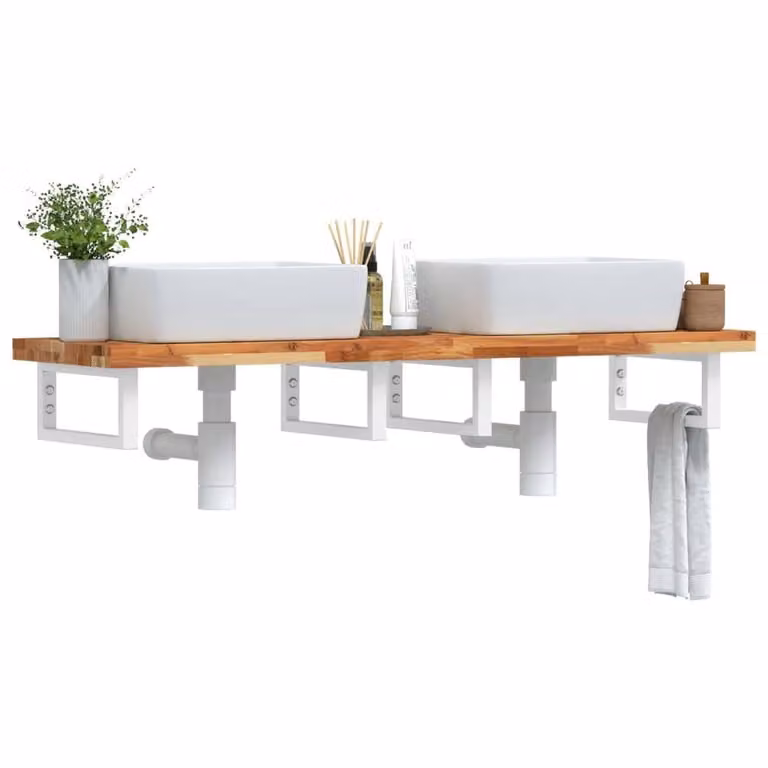 Berkfield Home Elegant Wall Mounted Basin Shelf in Brown Acacia Wood and Steel