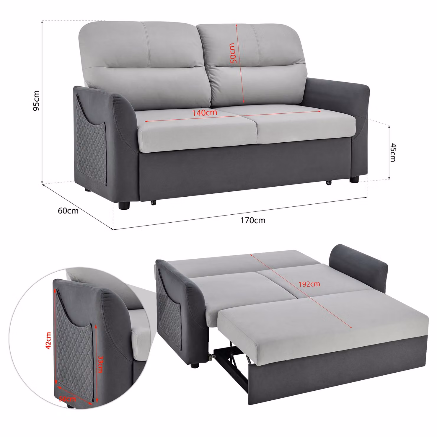 Bravich LTD Rhona Grey Microfibre Two Seater Pull Out Sofa Bed – 3