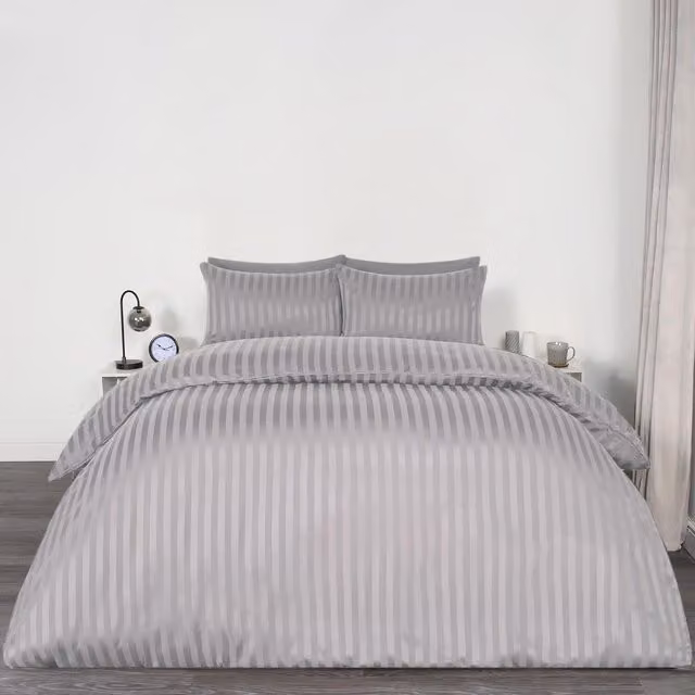 OHS Silver Satin Stripe Duvet Set, 200 x 200 cm