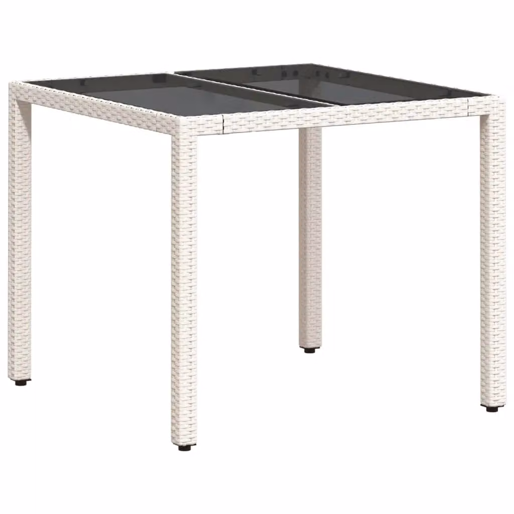 Berkfield Home Modern White Poly Rattan Garden Table with Glass Top, W/D/H: 90 x 90 x 75 cm – 2