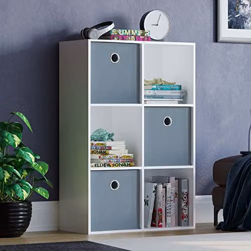 Vida Designs Durham 6 Cube Storage Organiser with 3 Grey Baskets, White – 1