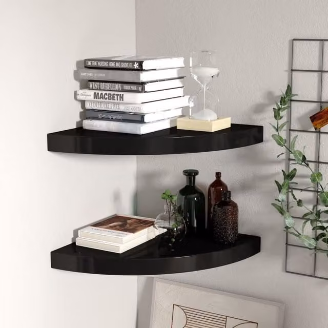 Berkfield Home Black Floating Corner Shelves, Set of 2, W/D/H: 35 x 35 x 3.8 cm – 1