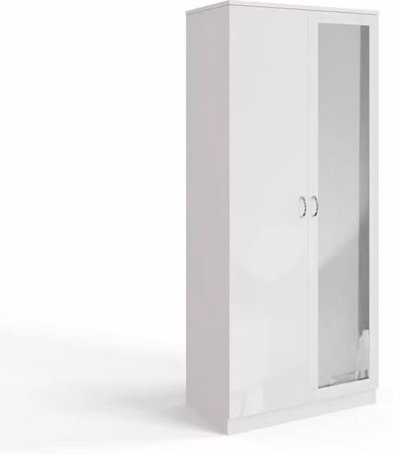 SPETLEK White Gloss 2 Door Wardrobe with Mirror