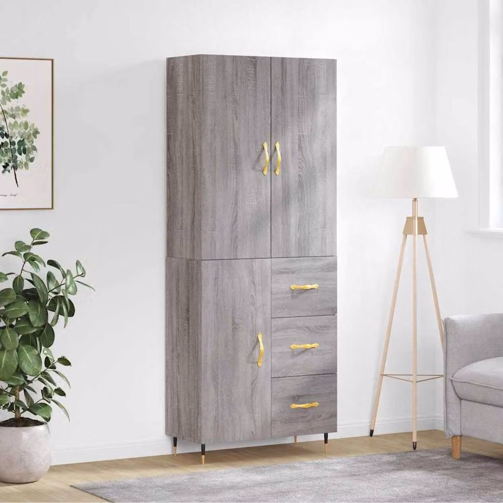 Berkfield Home Grey Sonoma Highboard with Hinged Doors and Internal Shelves, W/D/H: 69.5 x 34 x 180 cm – 2