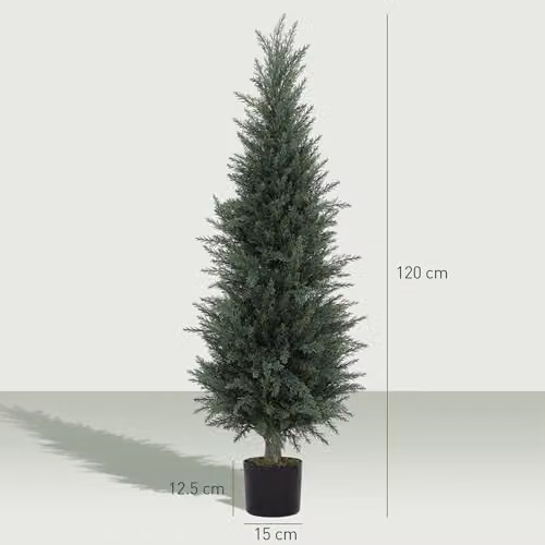 HOMCOM Set of 2 Green Artificial Cypress Trees with Plastic and Concrete Pots, Height: 120 cm, W/D/H: 40 x 40 x 120 cm – 7