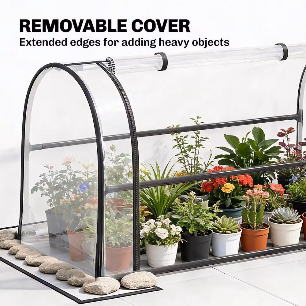 SPETLEK Black Freestanding Raised Planter with Flip-Top Greenhouse, W/D/H: 100 x 49 x 136 cm – 4