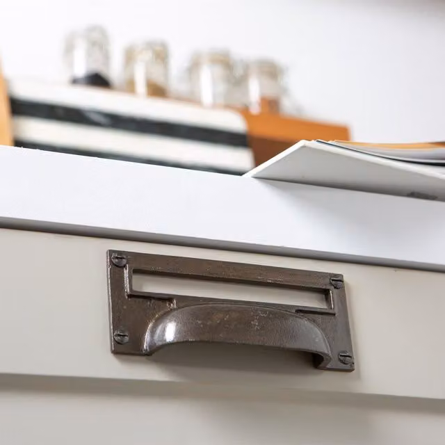 Hammer & Tongs Iron Filing Cabinet Drawer Pulls with Card Frames, Raw, Pack of 10, W: 13 cm x H: 5 cm – 1