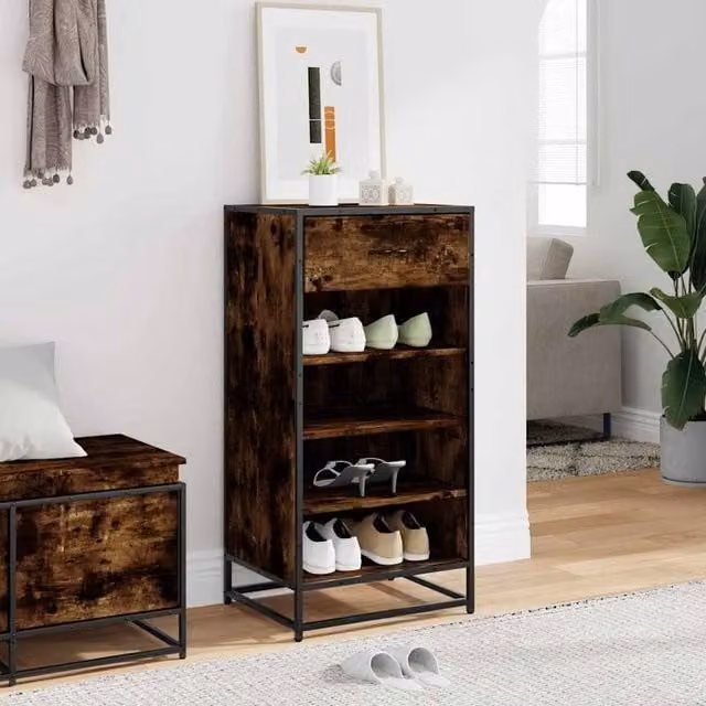 Berkfield Home Shoe Rack in Smoked Oak Brown, W/D/H: 48 x 38 x 97.5 cm – 1