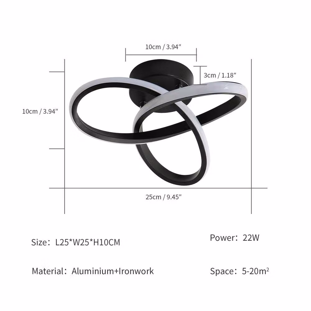 Pheashine Black Overlapping Ring LED Ceiling Light, 12W, 6000K Cool White, Diameter: 25 cm – 2