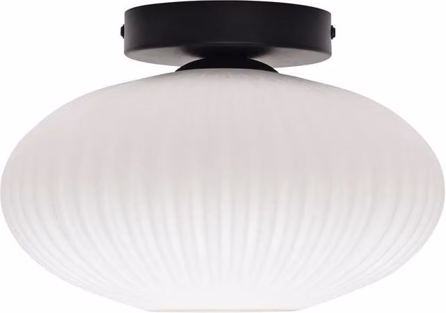 First Choice Lighting Baton Modern Black Ceiling Light Fitting with White Ribbed Oval Glass – 1
