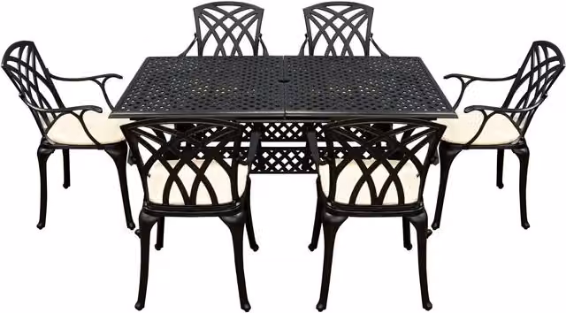 Signature Homes Gardens Chirk Black Cast Aluminium 6 Seater Dining Set with Rectangular Extendable Table