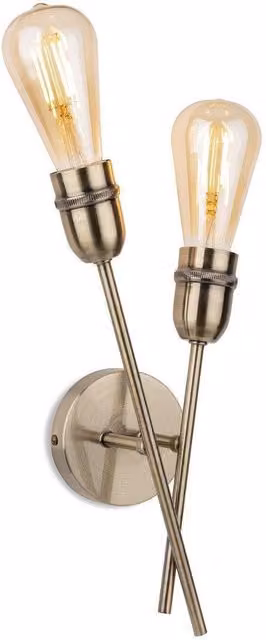 Netlighting Leon Industrial 2 Light Wall Lamp in Antique Brass and Gold