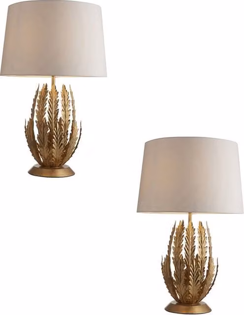 Loops 2 Pack Ornate Gold Metal Table Lamps with Ivory Fabric Cylinder Shades – 1