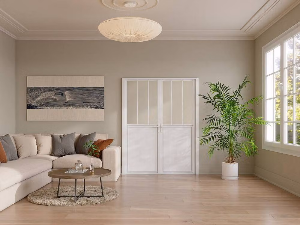Vente-unique Reversible Industrial Workshop-Style Double-Leaf Swing Door in White with Aluminium, Glass and MDF – 2