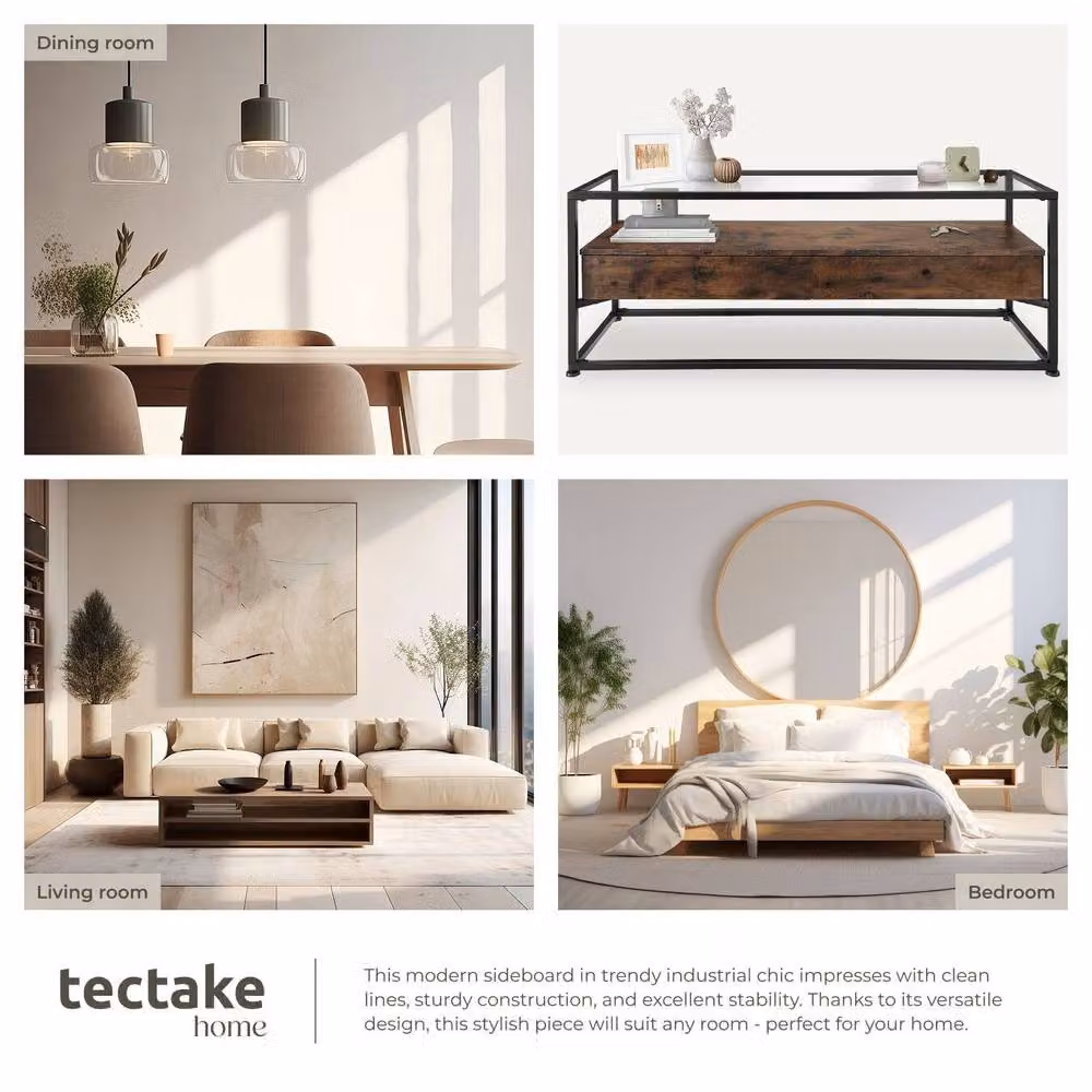 tectake Maidenhead Sideboard in Brown with Safety Glass Tabletop and 2 Large Drawers – 7