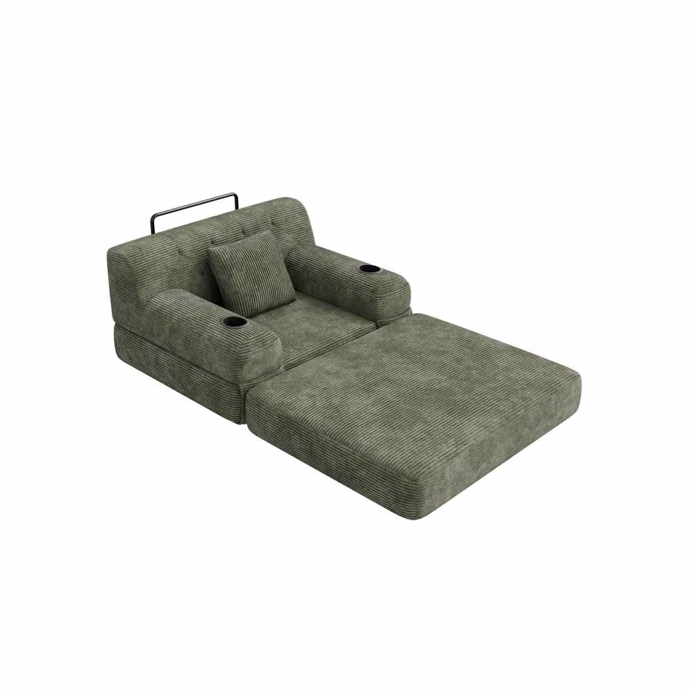 BTM Green Corduroy 1 Seater Sleeper Sofa Chair with Armrests and Cup Holders – 6