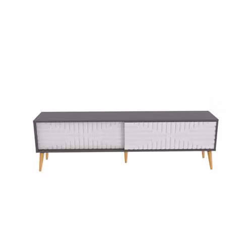 DECOROTIKA Riso Modern TV Stand with Sliding MDF Doors and Solid Wood Legs, Anthracite and White, W: 180 cm, D: 35 cm, H: 54 cm – 1
