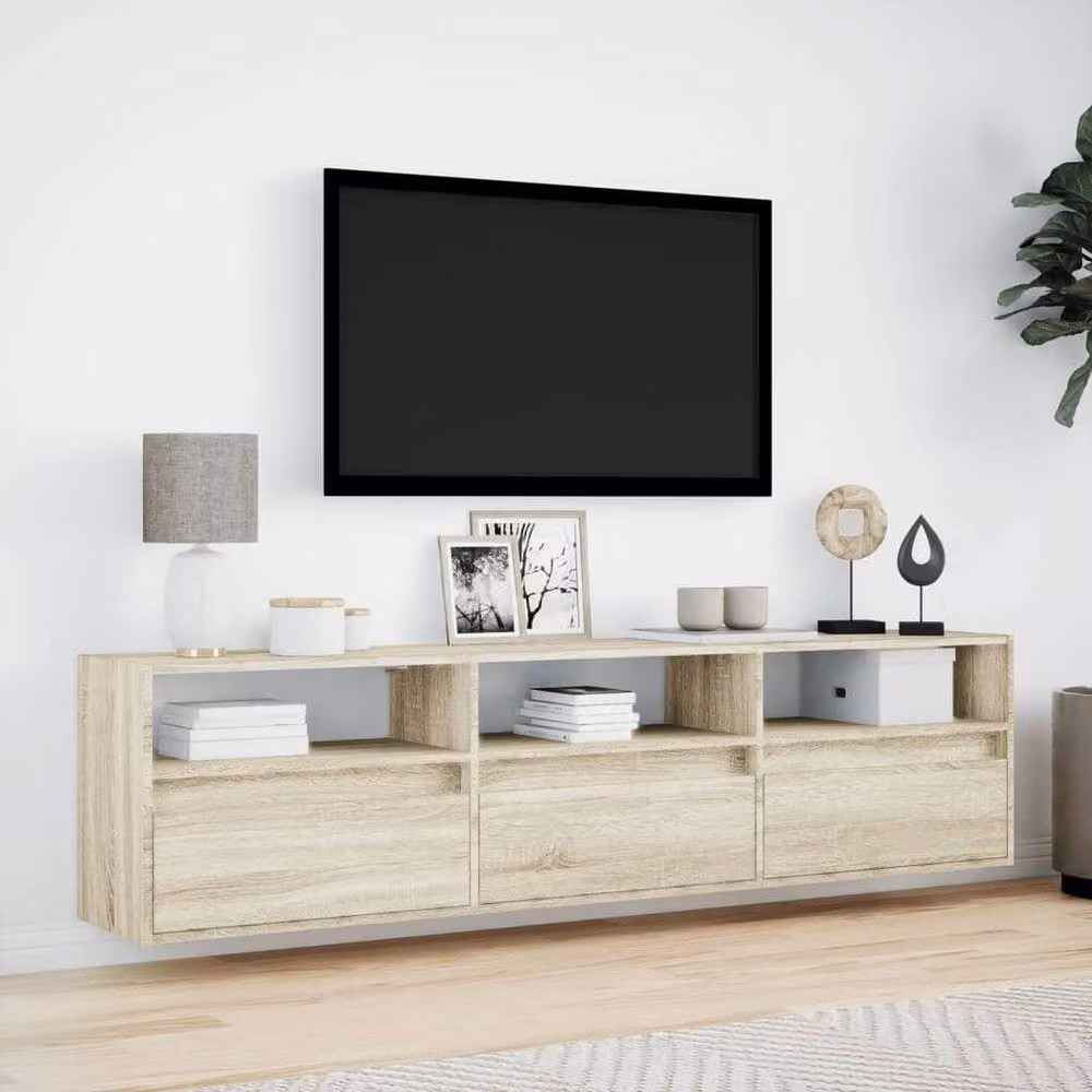 Berkfield Home Modern Wall Mounted TV Cabinet in Sonoma Oak Brown with Integrated LED Lighting, W: 180 cm, D: 45 cm, H: 31 cm – 3