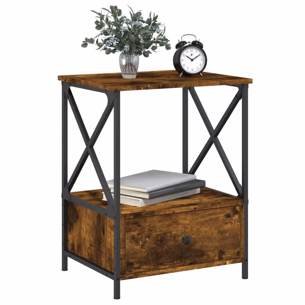 Berkfield Home Set of 2 Bedside Tables in Smoked Oak Brown, W/D/H: 50 x 41 x 65 cm – 3