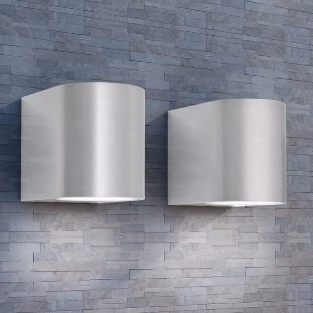 Berkfield Home Set of 2 Round Outdoor LED Wall Lights in Silver with Transparent Glass – 1