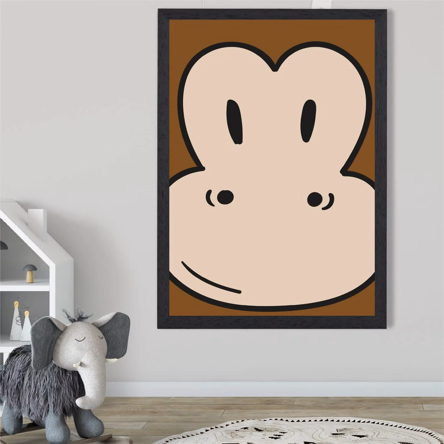 ARTZE Monkey Face Cartoon Style Framed Paper Poster, Black and Brown, A4 (29.7 x 21.0 cm) – 2