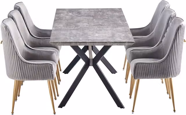 Life Interiors Soho Blaze LUX Dining Set with Rectangular Drop Leaf Table and 6 Grey Velvet Upholstered Chairs