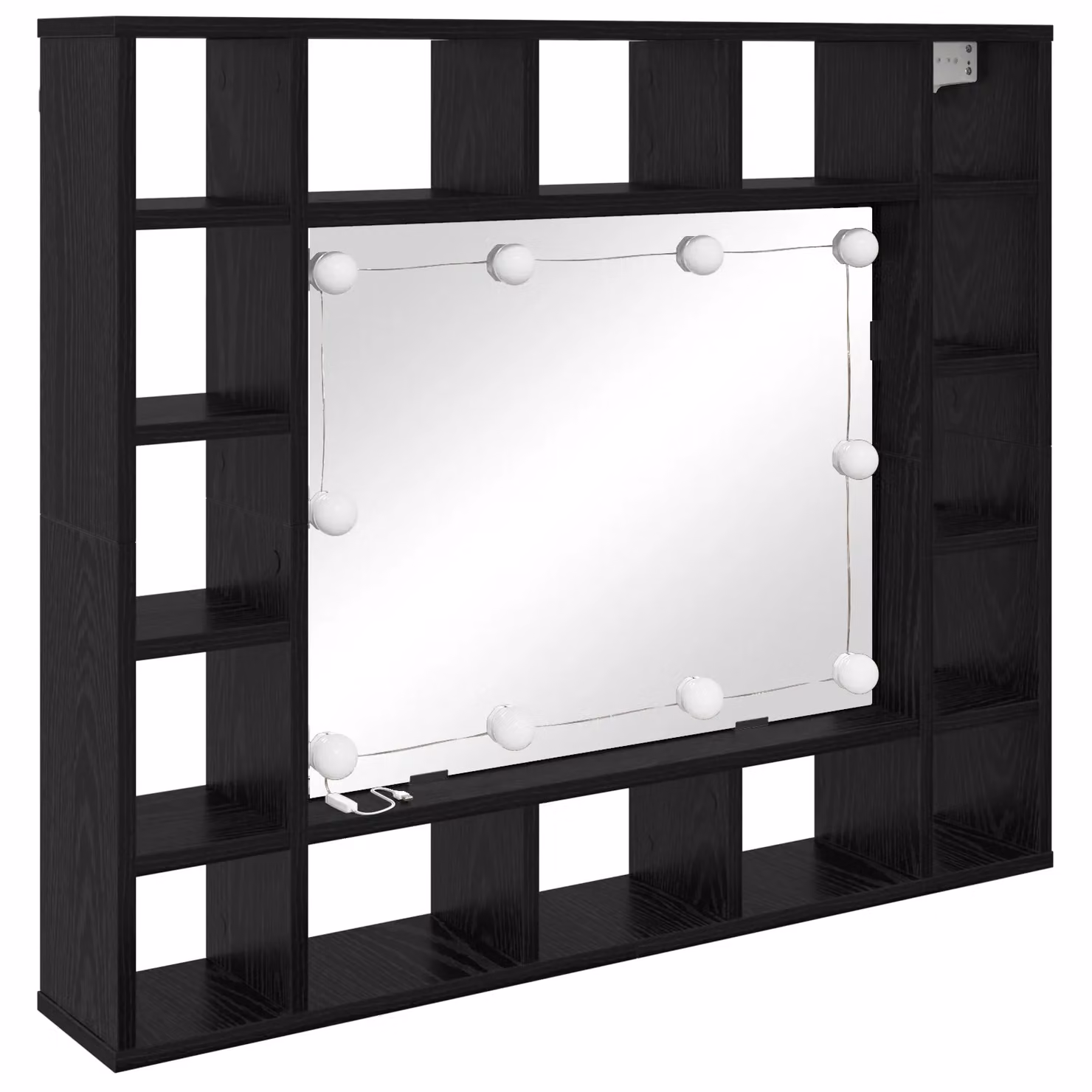 Berkfield Home Wall-mounted Mirror Cabinet with LED Lighting and Internal Shelves in Black Oak – 2