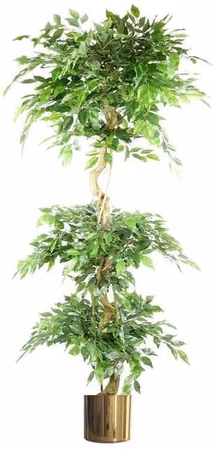 Leaf 180cm Artificial Twisted Ficus Tree Ball Topiary in a Gold Planter, Green