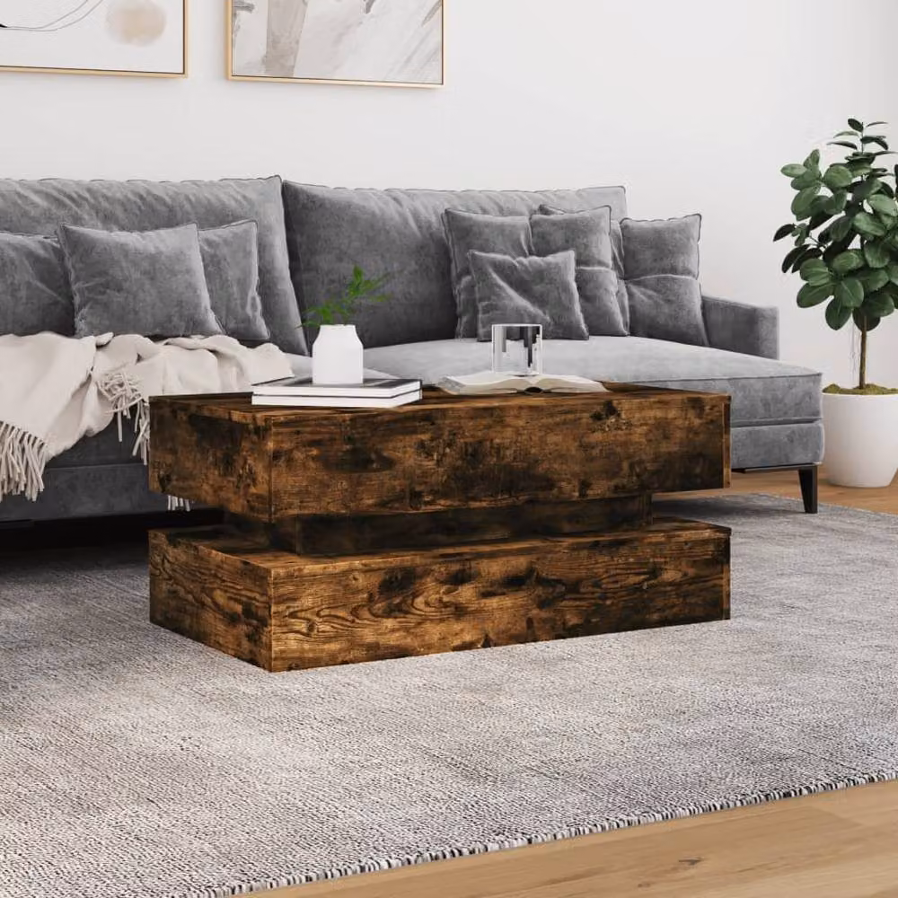 Berkfield Home Modern Rectangular Coffee Table with LED Lights in Smoked Oak Brown, W/D/H: 90 x 50 x 40 cm – 3