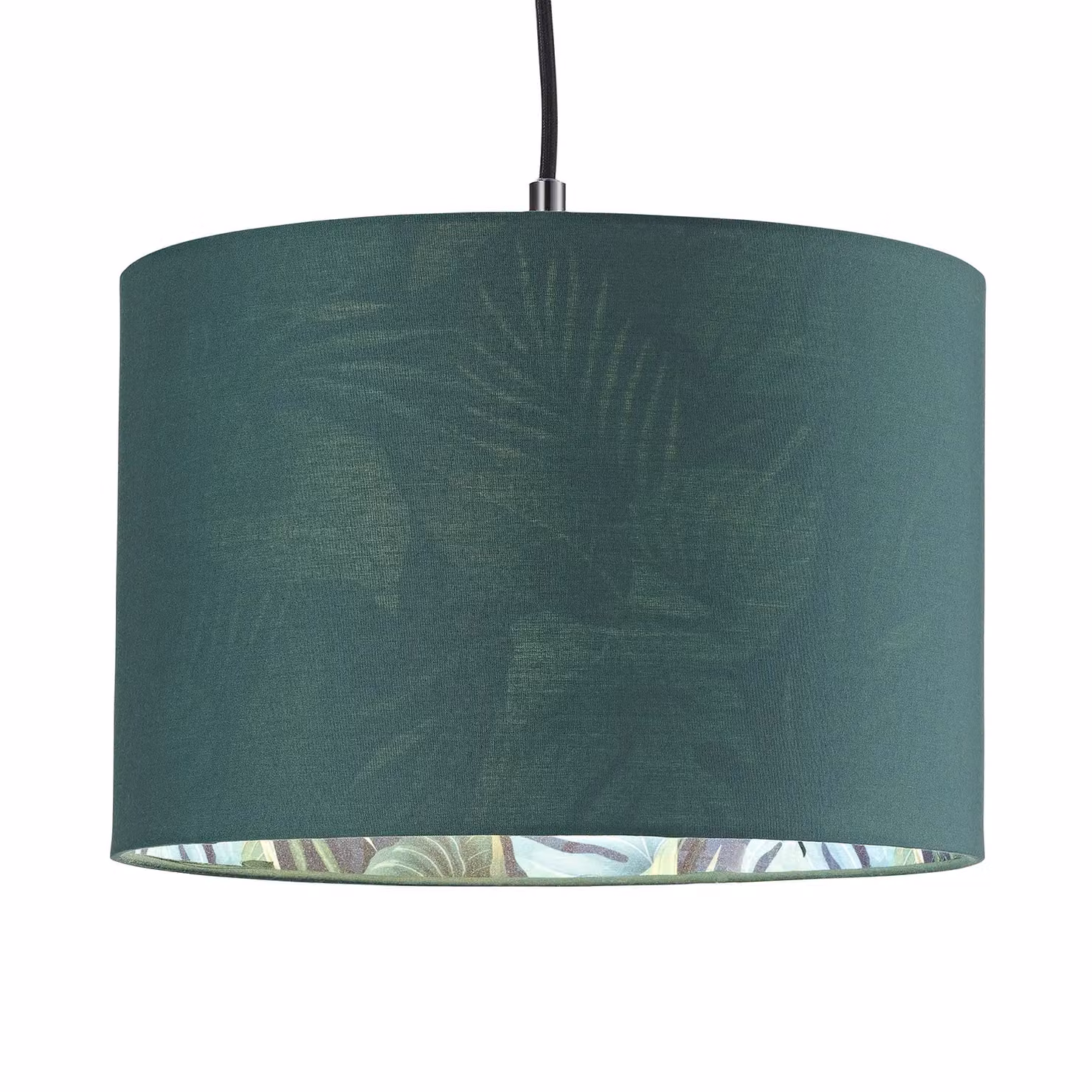 Happy Homewares Forest Green Cotton Fabric Cylinder Lamp Shade with Dark Green Jungle Palm Tree Print, Diameter: 30 cm – 2