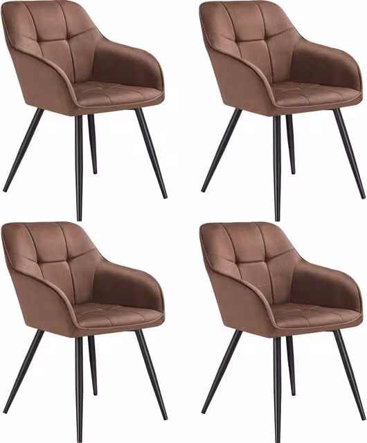 tectake Marilyn Set of 4 Modern Dining Chairs with Velvet Fabric and Geometric Pattern in Brown and Black – 7