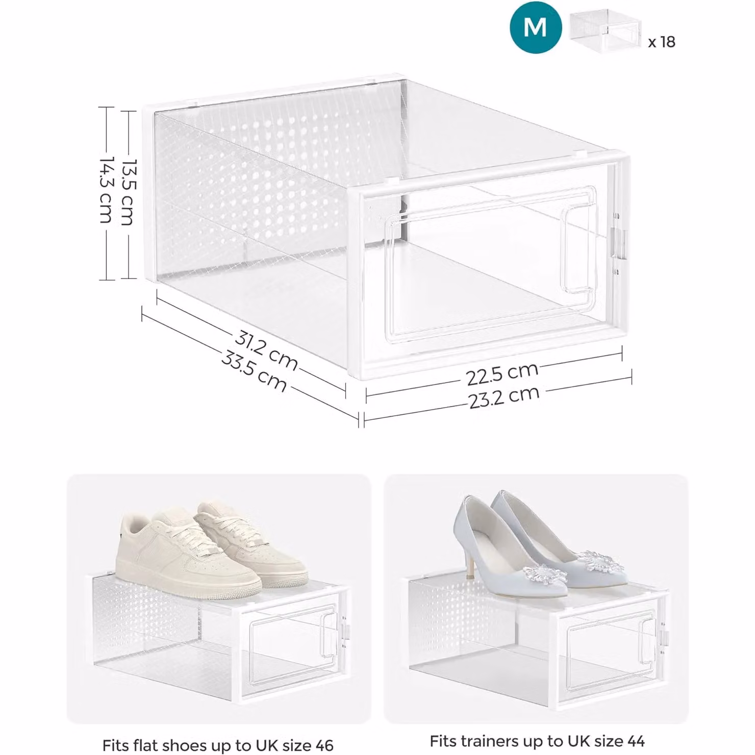 SONGMICS Pack of 18 Medium Stackable and Foldable Storage Organisers in White and Transparent – 2