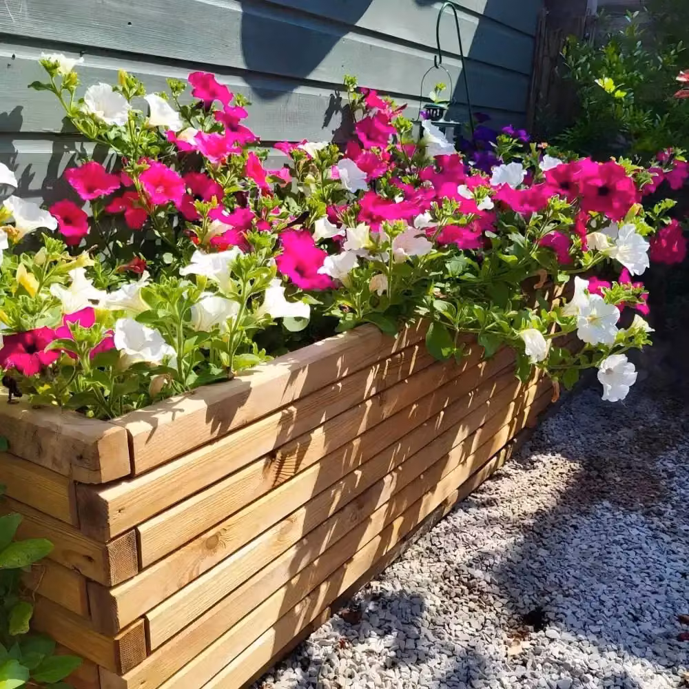Woven Wood Pine Raised Trough Garden Planter in Sand, Beige or Brown, 200 cm – 5