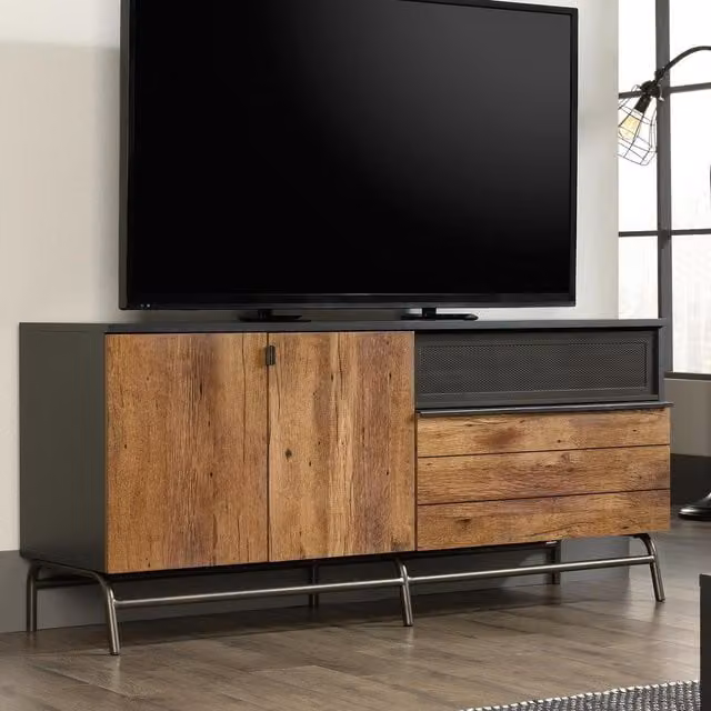 Teknik Vintage Oak and Metal TV Stand in Brown and Black
