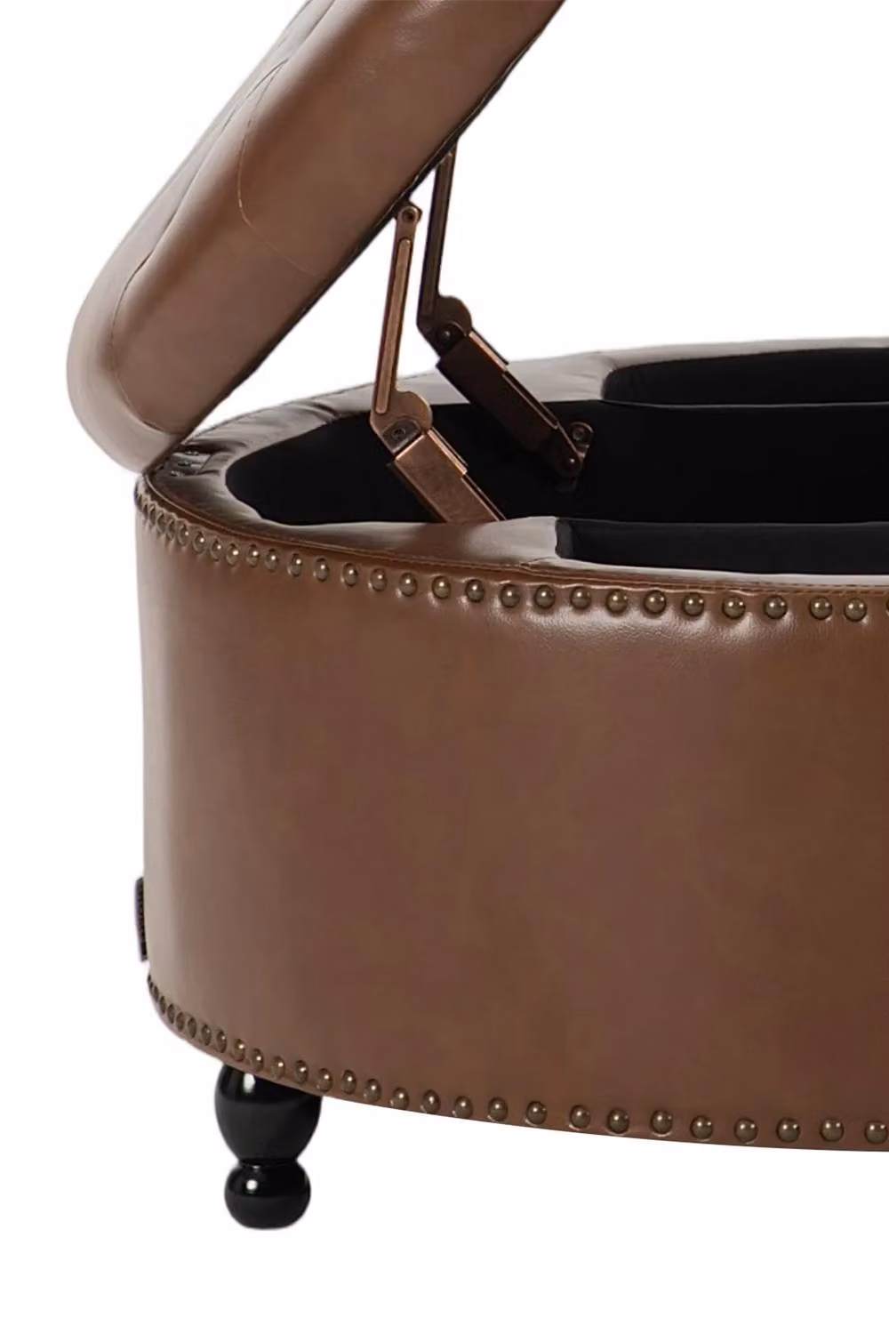 Living and Home Round PU Leather Upholstered Storage Ottoman in Brown – 4