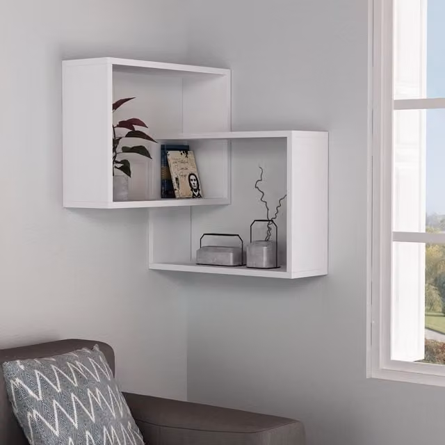 Decortie Ring Corner Wall Mounted Modern Bookcase Display Unit in White, W: 60 cm, H: 68 cm, D: 30 cm