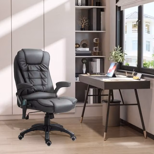 HOMCOM Black Synthetic Leather Executive Office Chair with Heated Vibrating Massage and Reclining Function – 1