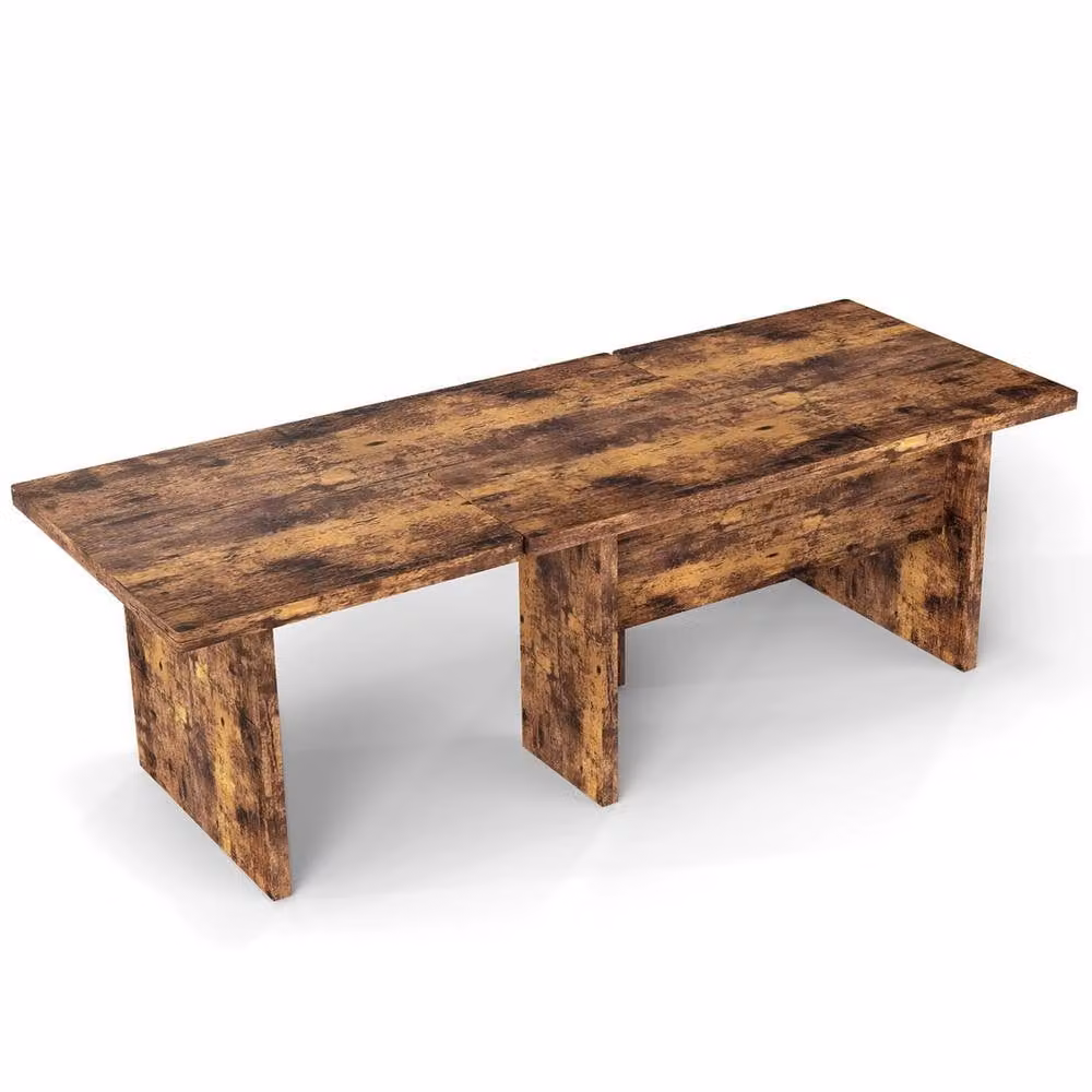 Costway Set of 2 Modular Industrial Coffee and Side Tables in Walnut Brown Wood – 4