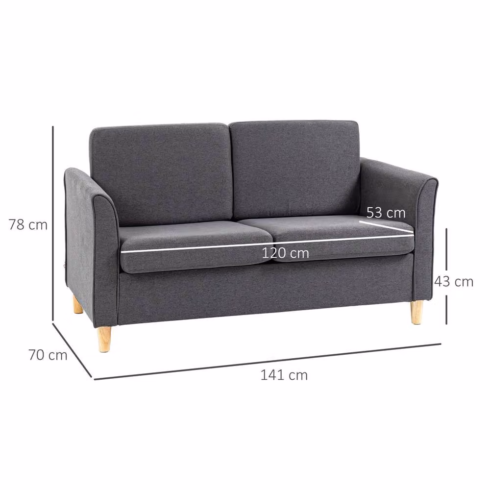 ERGOVEXA Compact 2 Seater Loveseat Sofa in Dark Grey with Wood Legs – 2