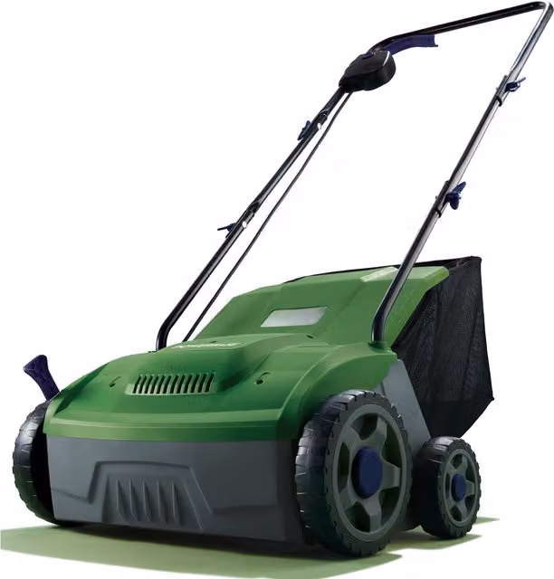 Powerbase 1400W Electric Lawn Scarifier with 40L Collection Bag, 32cm, Green
