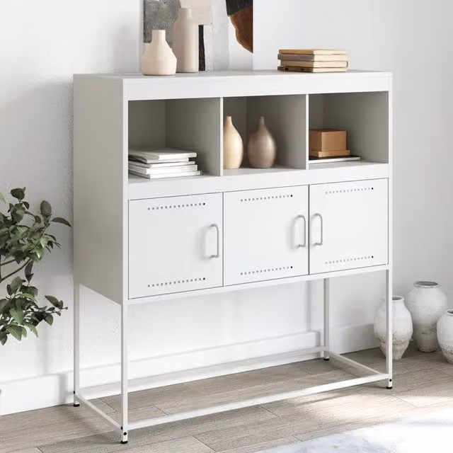 Berkfield Home Modern White Metal Sideboard, W: 100.5 cm, D: 39 cm, H: 107 cm – 1