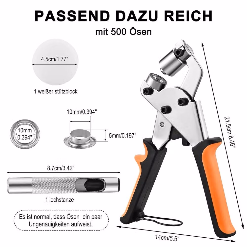 Nordara Eyelet Plier Punch Tool DIY Hole Maker Kit for Leather and Tarpaulin, Orange – 2
