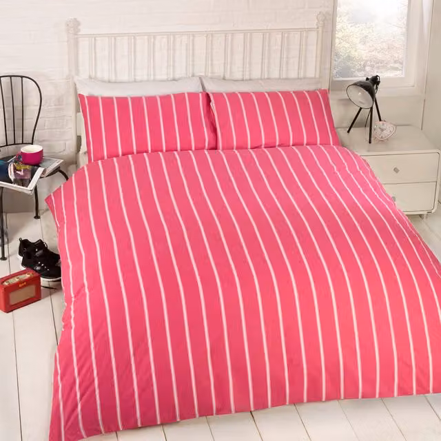 Rapport Home Don't Wake Me Up Reversible Striped Duvet Set in Pink, King Size