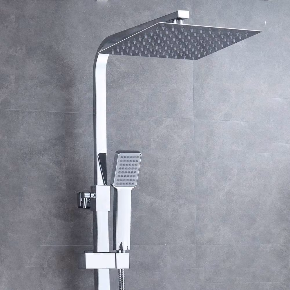 FLAVORA Square Chrome Twin Head Exposed Thermostatic Mixer Shower Valve Set in Silver, Width: 1000 mm – 3