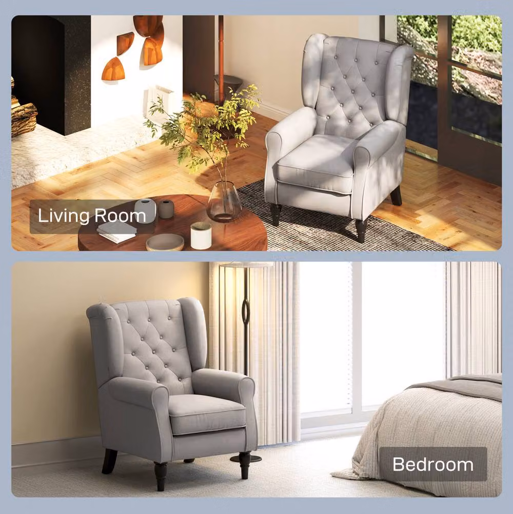 STILVORA Grey Fabric Wingback Armchair with Solid Wood Frame – 7